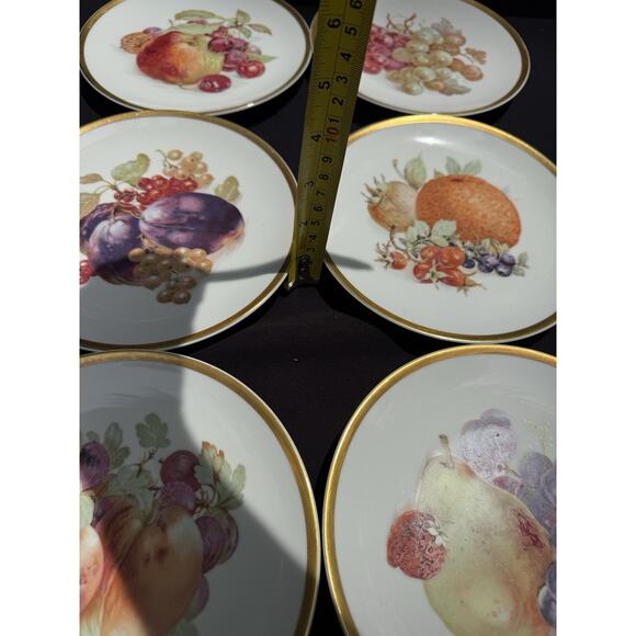 6 Vintage PMR Bavaria Germany Golden Crown E&R 1886 Fruit Orchard Plate Set Nice - Picture 4 of 10